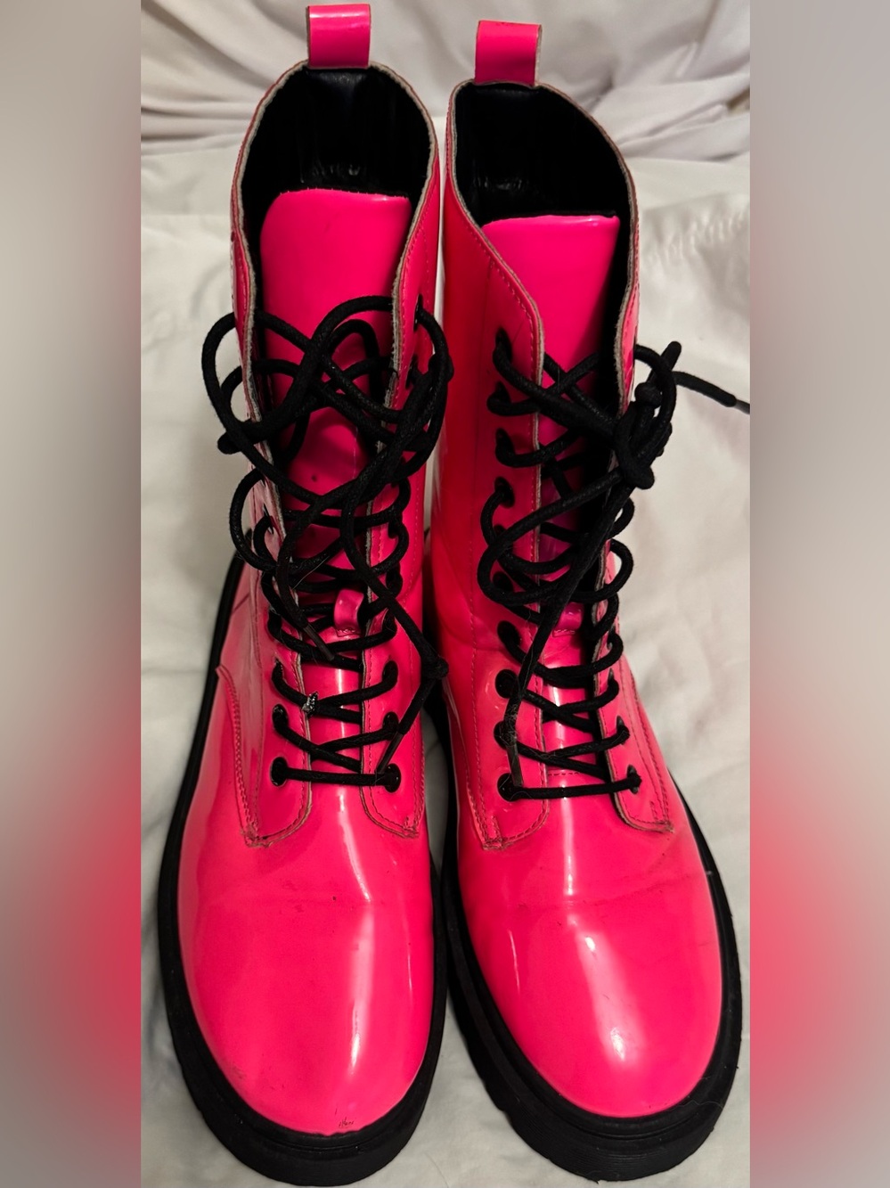 Wild Diva Hot Pink Women's Lace-Up Combat Boots